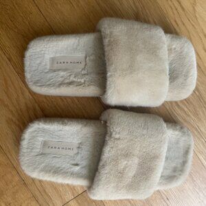 Zara Home Faux Fur Luxury Beige Slippers Slides 38 8 7.5